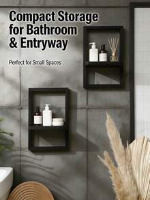 1个/2个复古黑色木质壁挂式置物架 - 方形悬浮架，适用于圣诞节、万圣节和日常家居装饰，非常适合展示节日装饰品、植物或照片，现代农舍风格，适合客厅、卧室或办公室。 - 彩色 - 查看 6