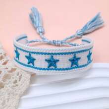 1 pieza Brazalete trenzado hecho a mano con bordado de pentagrama - Azul - View 2