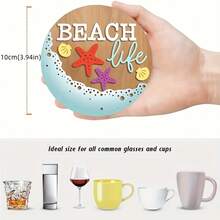 6pcs 2D Printed Ocean & Beach Shell Design Coasters, Made Of PET Material, Suitable For Patio, Kitchen, Living Room, Home Gatherings, Tabletop Decor, Great Gift For Friends & Family On Holidays, Weddings, Mother's Day, Birthdays, Party Accessories - Multicolor B - View 2