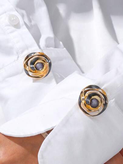 Cring Coco Bộ 2 khuy măng sét và cúc áo sơ mi nữ, hợp kim kẽm, thiết kế xoắn ốc tối giản phong cách Bohemian, phù hợp cho mặc hàng ngày, dự tiệc, lễ hội, phụ kiện trang phục Ngày của Mẹ và quà tặng.