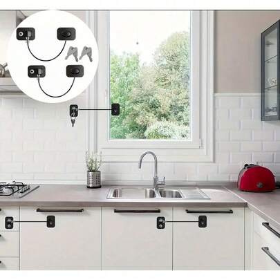 Bộ 2 khóa an toàn cho thú cưng kèm chìa khóa - Tự dính, chống phá hoại, thích hợp cho tủ lạnh, tủ bếp, ngăn kéo, lò nướng, máy giặt, phòng tắm, tủ quần áo - Hợp kim nhôm bền chắc
