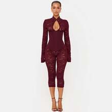 2026 New Sexy Fashion Lace Hollow Out Slit Slim Waist Belted Sleeveless Dress For Women - 紅色(褲子)現貨 - 查看 2