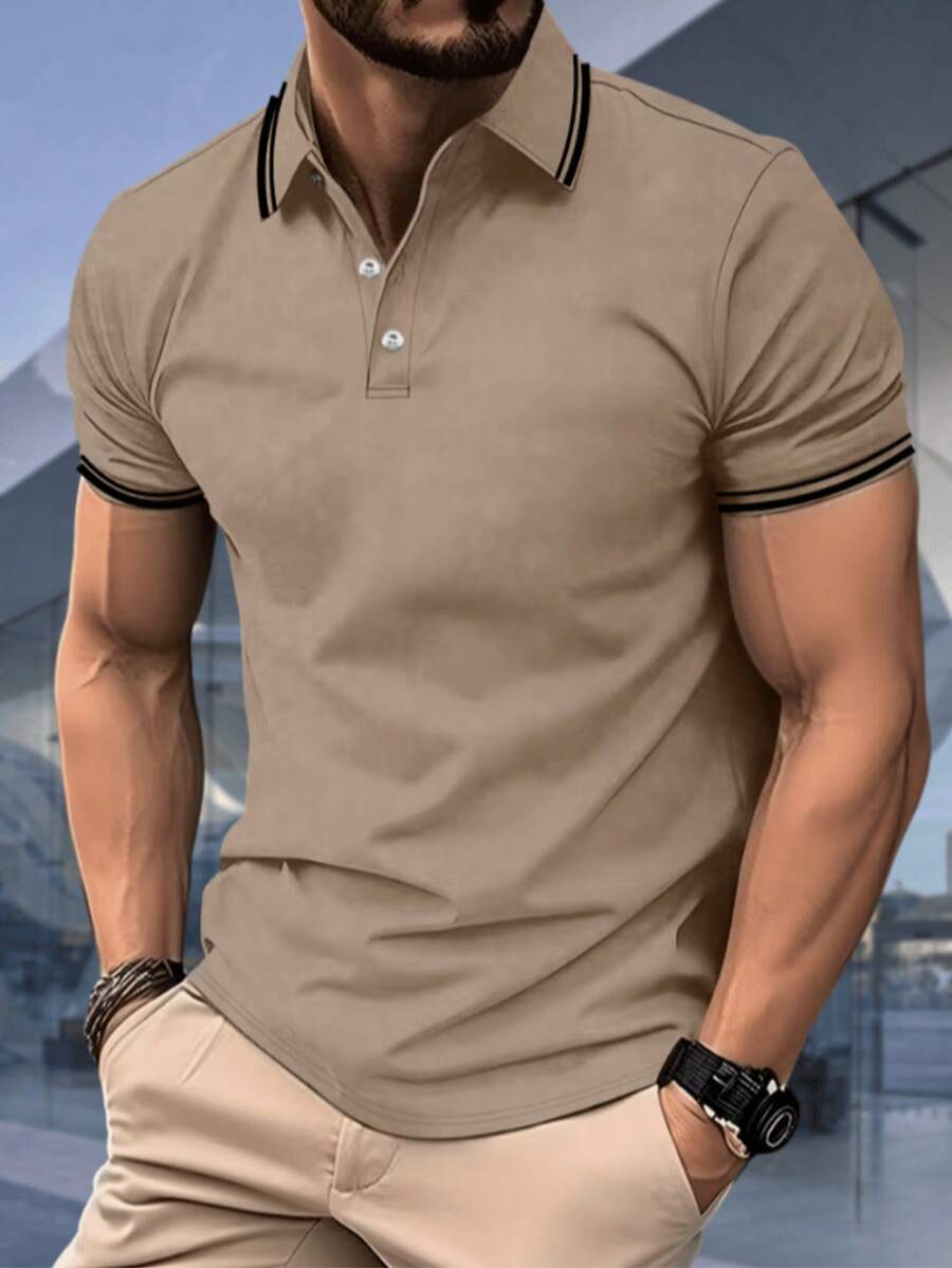 Men's Polo Shirt, Cotton T-Shirt, Casual Office Clothes, Factory Outlet - 米色 - 查看 1