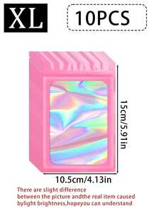 100个/10个装可重复密封袋，透明窗口食品保鲜袋，糖果袋，软糖袋，铝箔袋，派对礼品包装袋，全息可重复密封拉链食品保鲜袋，铝箔防臭袋，塑料扁平包装袋，适用于派对礼品、食品、糖果、珠宝、唇彩等，多种尺寸和颜色可选。 - 彩色 - 查看 12