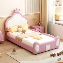 Kids Bed Frames, Headboards & Footboards - Pink + Upholstered + 90cm*200cm - View 4
