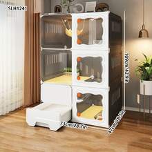 Multi-Layer Resin Plastic Transparent Cat House, Detachable & Stackable Cat Cage With Drawer Litter Box, Suitable For Kittens Indoor Home Use - Multicolor - View 4