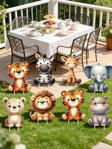 4 pièces/set Panneaux de jardin en PVC avec motifs d'animaux de la jungle - Décoration extérieure réutilisable en échafaudage, Décorations de fête d'anniversaire, baby shower et fête à thème animaux de la jungle (singe, lion, zèbre), Décoration de jardin, pelouse, patio et cour, Cadeaux de fête - animal - Voir 6