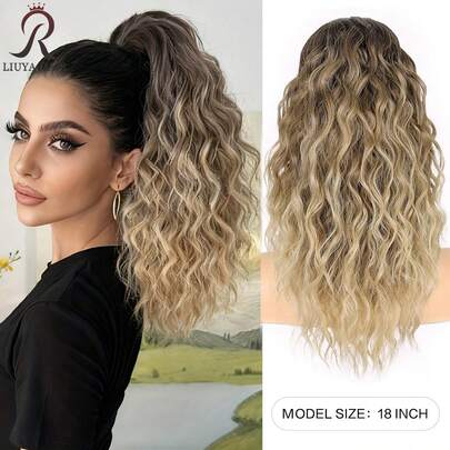 Short Ponytail Extension Set With Claw Clips And Wave Pattern. 18 Inches Long. Gradient Color. Heat-Resistant Synthetic Hair Piece. Suitable For Both Parties And Daily Use By Ladies.