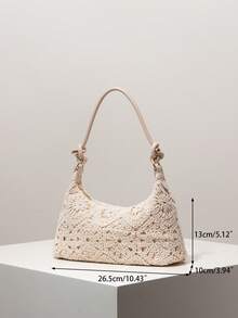 Women's Floral Print Shoulder Bag, Bohemian Style Summer Beach Bag, Essential For Travel & Vacation, Comes With Crochet Set - Apricot - View 7