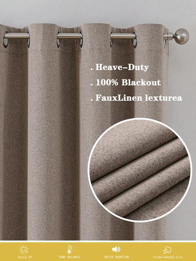 Bộ 1/2 rèm cản sáng, rèm giả vải lanh, rèm cản sáng 100% cho phòng ngủ, rèm cản sáng cho phòng trẻ em, rèm màu xám đậm cho phòng khách.