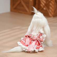 Váy ren xếp tầng hình thỏ dâu tây màu hồng dễ thương kèm nơ – Trang phục Lolita ngọt ngào cho chó/mèo. - Hồng - Xem 5