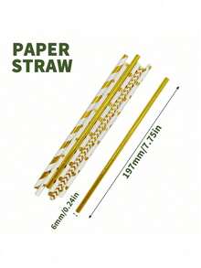 Canudos de papel com estampa dourada em vários padrões (25/50/100/200 unidades). Ideais para sucos, milk-shakes, coquetéis de verão, festas de formatura, Natal, casamentos, aniversários, praia, volta às aulas e decoração de dormitórios. - Ver 4