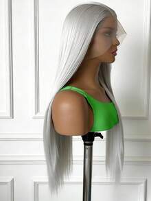 Silver Grey Straight Wig Synthetic Lace Front Wigs Elegant Casual 13x4 Lace Frontal Wig Free Parting Synthetic Lace Front Wigs Natural Looking Synthetic Heat Resistant Fiber Party Daily Use For Girls Daily Party - 灰色的 - 查看 5