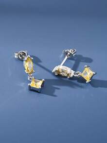 1 Đôi bông tai bạc S925 Sterling Silver "Honey Lemon Starlight" đính đá kép, sang trọng và tinh tế. - Một cỡ - Xem 4