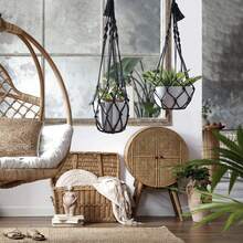 1pc Handmade Cotton Rope Hanging Plant Holder With Wooden Beads, 5 Styles Available For Indoor And Outdoor Boho Home And Garden Decor - Hanging Basket - View 1