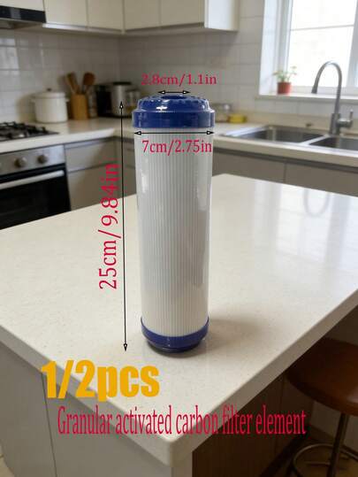 1pc 10-Inch Universal Water Filter Cartridge, CTO Compressed Activated Carbon Filter, Granular Activated Carbon, No Electricity Or Battery Required, Effectively Filters Drinking Water, Suitable For Kitchen And Bathroom Sinks, Kitchen Sink Water Filter