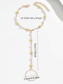 1枚时尚、性感、优雅的串珠花朵雏菊链戒指，适合日常休闲、派对、音乐节等场合。 - 金色 - 查看 4