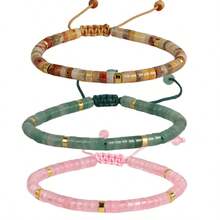 1条玫瑰石英、绿东陵玉和毕加索碧玉串珠手链 – 可调节简约天然石手链 – 精致首饰，精美礼品 - 瘋狂瑪瑙 - 查看 7