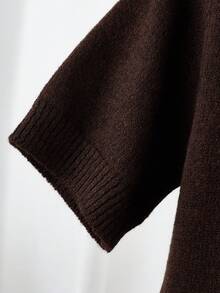 Women's Gray Button Cardigan - Casual Fashionable Short Sleeve Cardigan, Stretchy, H-Shaped Silhouette, Suitable For Spring And Summer, Ribbed Detail Design, Button Closure, Breathable Fabric, Cardigan Style, Essential Spring/Summer Item - Coffee Brown - View 5