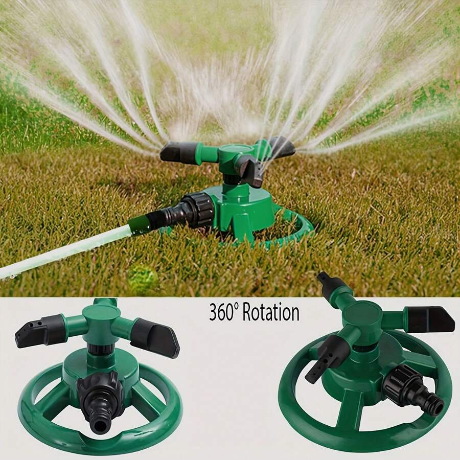 1個 360°旋轉草坪灑水器，自動花園澆水噴霧器附3個噴嘴，可調節水流覆蓋範圍，防漏接頭，耐用塑料庭院灌溉工具，適用於草坪、花園、花床、蔬菜地、庭院、後院、夏季戶外娛樂，安裝簡單覆蓋範圍廣，適合家庭園藝、夏季草坪維護、節水，絕佳禮物，必備戶外園藝工具，藍綠色