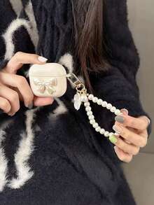 1个手工可爱贝壳珍珠吊链软壳，兼容苹果1/2、4、Pro 2、3、Pro蓝牙耳机保护套 - 米白蝴蝶+貝殼珍珠鍊鏈 - 查看 2