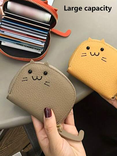 Ví đựng thẻ nữ thiết kế hình mèo dễ thương, nhiều ngăn đựng thẻ, ví đựng tiền xu nhỏ gọn, ví đựng thẻ kiểu xếp ly hình mèo hoạt hình, dung tích lớn và bền chắc.