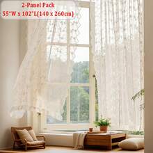 1 pièce/2 pièces Rideau transparent brodé de marguerites beige style campagne européenne, conception à passants, léger et durable, filtrage naturel, matériau en polyester, lavable, décoration d'intimité, style cottage floral pour fenêtre de maison, convient pour toutes les saisons, chambre de fille, chambre à coucher, salon, salle à manger, bureau, mariage, rendez-vous - Beige - Voir 13