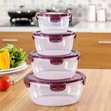 透明密封食品储存容器，圆形保鲜容器带盖，最佳保鲜食品容器，塑料搅拌碗，可堆叠防漏可重复使用厨房储物容器，适用于微波炉、冰箱和洗碗机，适合存放欧芹、水果、面包、鸡蛋等。 - 紫色 - 查看 1