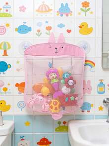 1 pieza Organizador de juguetes de baño con diseño de animal de dibujos animados, cesta de ducha de malla transpirable con ventosas, bolsa de almacenamiento para el baño - Multicolor - Ver 7