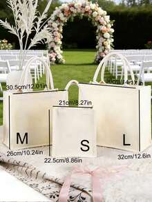 定制刺绣白色帆布手提袋，个性化优雅婚礼伴娘礼品袋，单身派对回礼，沙滩手提包，定制礼品，学生文具袋，可折叠，休闲风格 - 彩色 - 查看 8