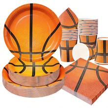 篮球图案一次性餐具套装，7/9英寸派对餐盘，一次性纸盘、纸杯、餐巾纸，适用于节日、婚礼、订婚、生日、派对、庆典等场合。 - 多色 - 查看 3