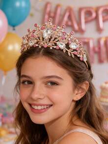 1 chiếc vương miện cô dâu bằng hợp kim kẽm họa tiết lá, phụ kiện đội đầu đính đá lấp lánh đa năng cho đám cưới, sinh nhật và tiệc tùng. - Nhiều màu - Xem 5