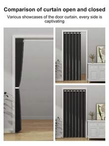 1pc Japanese 100% Blackout Magnetic Partition Curtain, No Drilling Folding Door Curtain, Excellent Blackout Performance, Smooth Drape, Windproof Sunshade Thickened Indoor Curtain Suitable For Living Room, Bedroom, Kitchen, Children's Room, Customizable 10CM Folding Solid Color Blackout Curtain, Folding Perforated Ring Top Folding Venetian Blind - Black - View 9