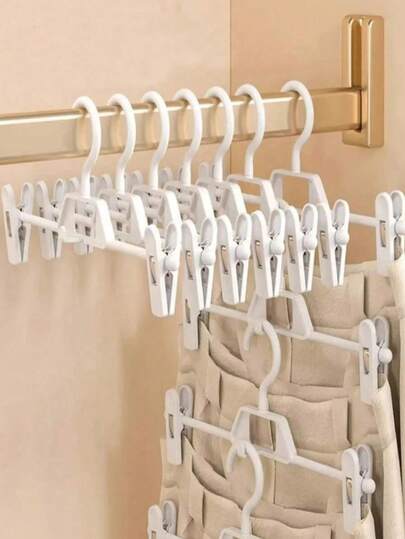 1pc/5pcs/10pcs Set, Pants Hangers, Seamless Non-Slip Adjustable Wardrobe Pants Hangers, Home Closet Storage, Suitable For Christmas, Thanksgiving, Valentine's Day