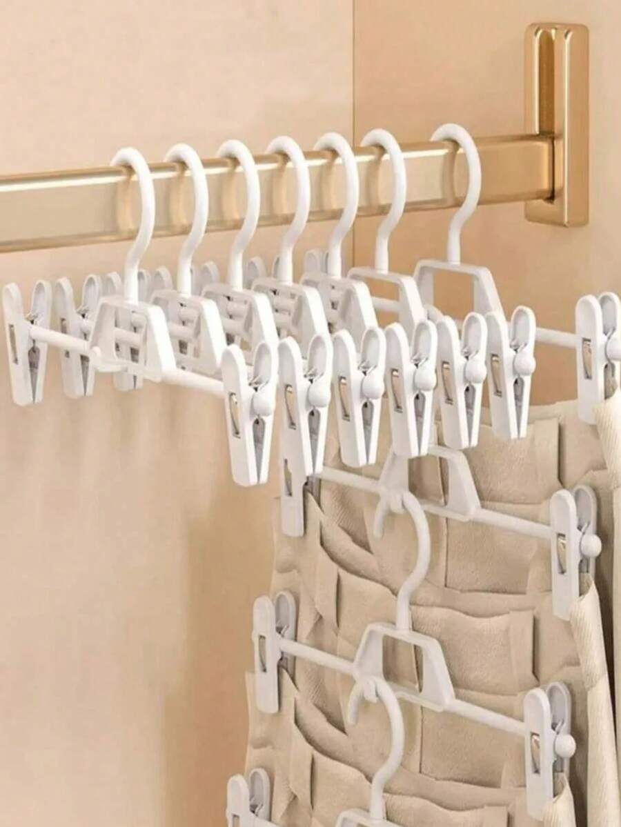 1pc/5pcs/10pcs Set, Pants Hangers, Seamless Non-Slip Adjustable Wardrobe Pants Hangers, Home Closet Storage, Suitable For Christmas, Thanksgiving, Valentine's Day