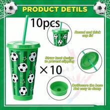 10pcs/1pc Creative Football Straw Cup, Reusable Large Capacity Plastic Football Cup (With Lid And Straw), Material: Coffee Cup, Suitable As A Gift, Applicable For Beverages, Soda, Beer, Iced Coffee, Hot Coffee, Cold And Hot Drinks, Etc. - View 13