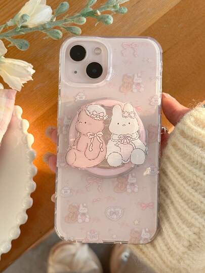 一套可爱卡通兔子和小熊磁吸手机壳+磁吸支架，适用于 17 Pro Max，手机壳，手机配件，保护套，适用于 17/16/15/14/13/12/11 Pro Max Plus