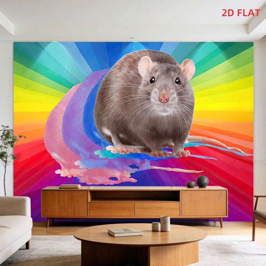 2D Flat, [2D Flat Printing] 1 Large Size Pattern Printing Tapestry- Always Be Rat-Ional, Rat, Rainbow, Positive Caption, Humorous Image., Room Wall Decoration, Not Luminous, Suitable For Bedroom, Living Room, Meditation Area, Office - 1PC - Xem 1