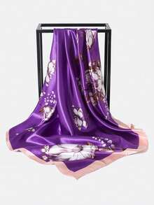 1 chiếc khăn bandana thời trang nữ, khăn quàng cổ bằng satin in họa tiết hoa và hình học, có dây xích, chống nắng. - Nhiều màu - Xem 5