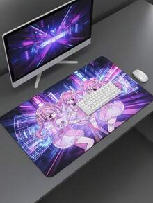XXXL Extra Large Ultra Smooth Full Desk Covering Gaming Mouse Pad, Washable Waterproof Non-Slip, 39.37"X19.69", Non-Slip Rubber Base Fabric Surface, Cyber Neon Maid Sisters Pattern, Big Desk Mat Keyboard Pad Computer Desk Protector, Compatible With Wired & Wireless Mouse, Office Home Gaming Use, Tech Gift, Mother's Day Holiday Gift - View 2