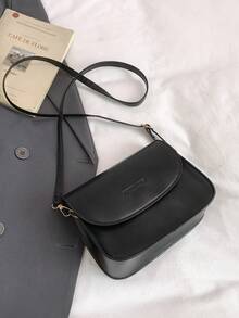 时尚羊毛翻盖方形女士手提包，经典纯色绗缝斜挎包，带口红袋，复古新款PU皮革化妆单肩包，方形钱包，带可调节宽肩带，适合外出使用。 - 黑色 - 查看 7