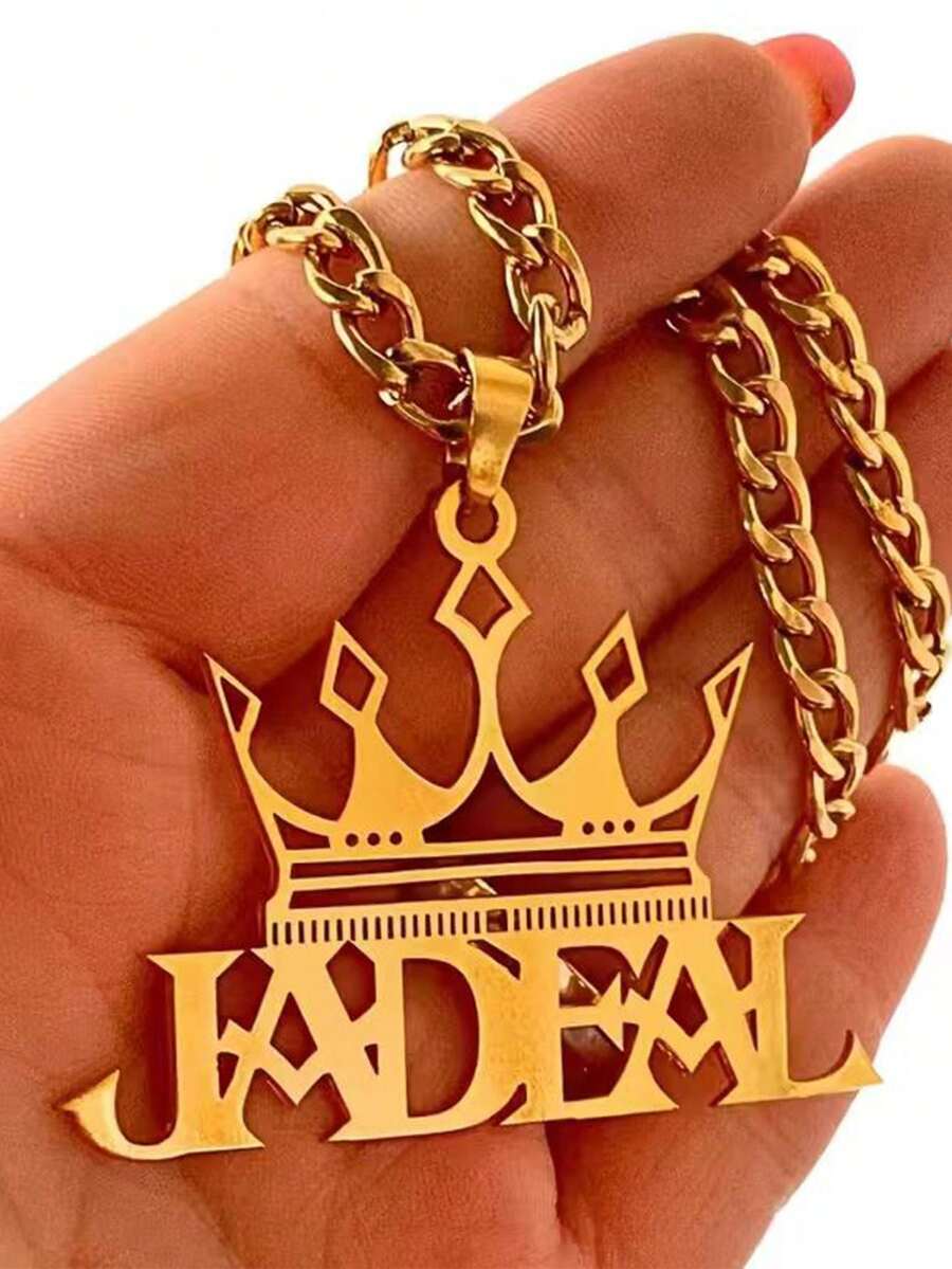 Dây chuyền vàng khắc tên cá nhân hóa phong cách Hip Hop, Dây chuyền Cuban đen thời trang cá nhân hóa, Dây chuyền mặt chữ hình vương miện Hip Hop, Trang sức thép không gỉ dành cho tiệc tùng, Quà tặng Ngày Valentine, Quà tặng dự tiệc, Quà tặng cho bạn trai - Nhiều màu - Xem 1