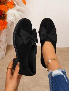 Mocassins Casuais Femininos Minimalistas, Confortáveis, Versáteis e Retrô, Novos Modelos com Elástico no Colarinho, Forro Respirável e Design de Laço, Fácil de Calçar, Adequados para Todas as Estações - Preto - Visão 7