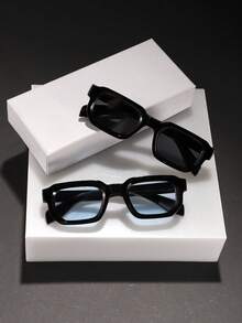 2副男士方形时尚眼镜，轻巧聚碳酸酯镜框，柔软有色镜片，休闲风格，适合通勤和驾驶，附带眼镜盒 - 彩色 - 查看 4