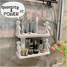 1pc Modern Plastic Wall-Mounted Storage Rack, Human Figure Pattern, Suitable For Kitchen Or Bathroom Storage; 1pc Cute White Statue Wall-Mounted Storage Rack - No Drilling Required, Ideal For Bathroom And Kitchen Storage, Cosmetics Placement, Room Decor, Fashionable And Practical Design, Great Bathroom Storage Assistant, Essential For Back To School Season - Multicolor - View 14