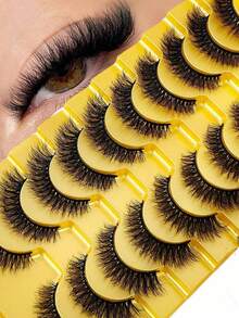 10 cặp lông mi giả 5D làm từ lông chồn, kiểu đan chéo, dày và trông tự nhiên. - màu đen - Xem 4