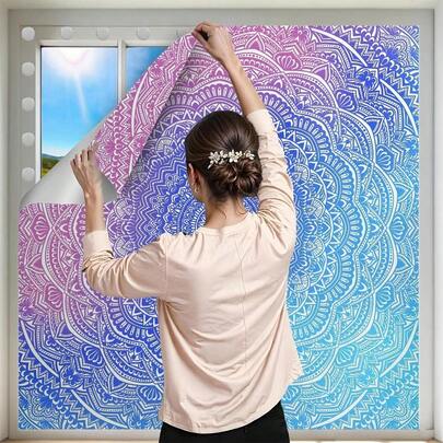1pc Polyester Gradient Purple-Blue Pattern Blackout Curtain, Minimalist Modern Style, Digital Printing, Suitable For Bedroom, Living Room, Kitchen, Easy Installation