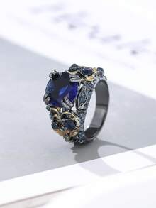 1枚时尚精致叶形蓝色立方氧化锆镶嵌女式戒指，适合生日、派对、节日、周年纪念日、情人节等场合佩戴。 - 戒指 - 查看 11