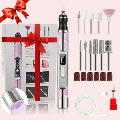 2-In-1 Nail Drill Pen With UV Light, Manicure & Pedicure Tools, Can Grind, Shape, Remove Gel Nail, Multiple Grinding Heads, Portable DIY Nail Care Tool Set