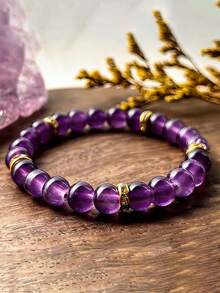 1 chiếc/Vòng tay phong cách Bohemian tự tin, vòng tay đá thạch anh tím 8mm, quà tặng trang sức - Màu tím - Xem 2